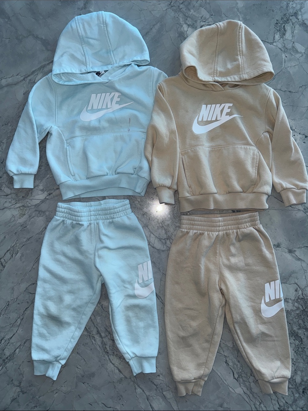 Nike Kids Sweatpants & Hooded Joggers Sets - Light Blue and Tan (4pcs)